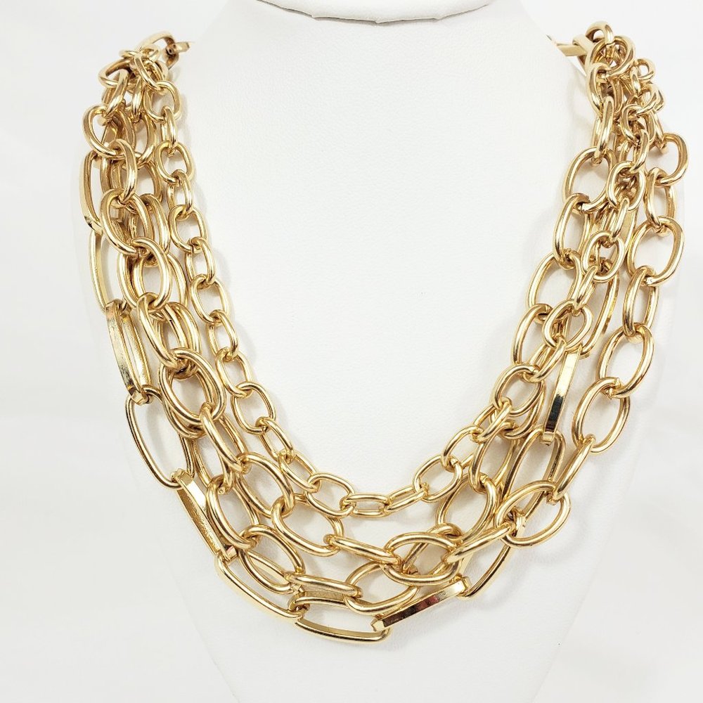 Retro Chic 17" Gold Tone Multi Layered Cable Link Chain Necklace JN1077